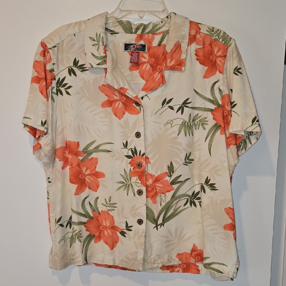 La Cabana Tropical Hawaiian Floral Button Down Shirt